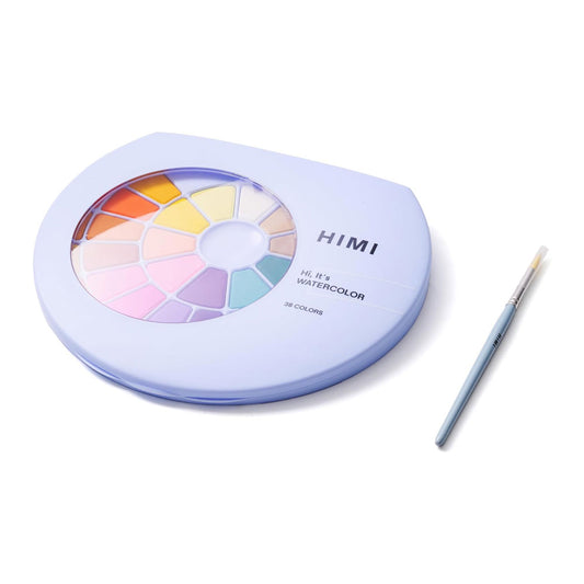 HIMI : Solid Watercolour : Set of 38 Pans : 1 Brush Included : Plastic Round Case : Blue