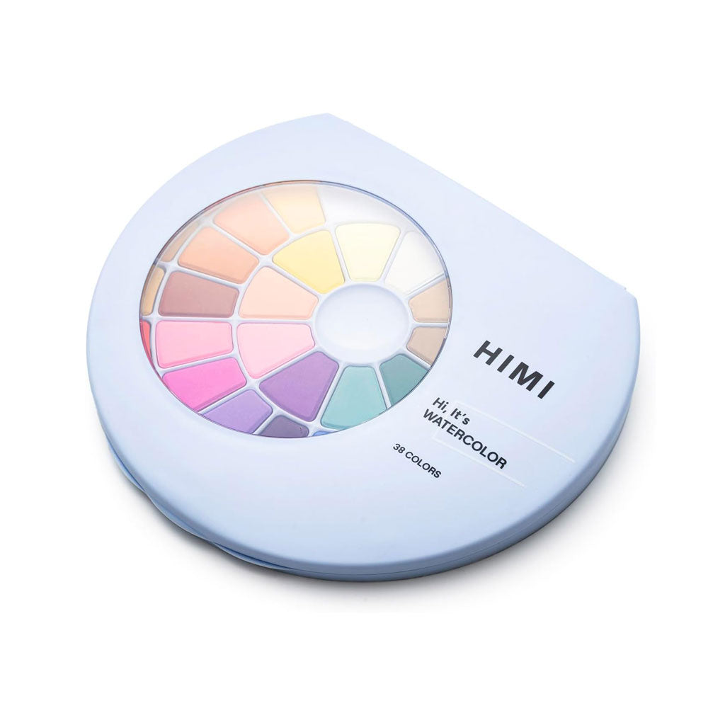 HIMI : Solid Watercolour : Set of 38 Pans : 1 Brush Included : Plastic Round Case : Blue