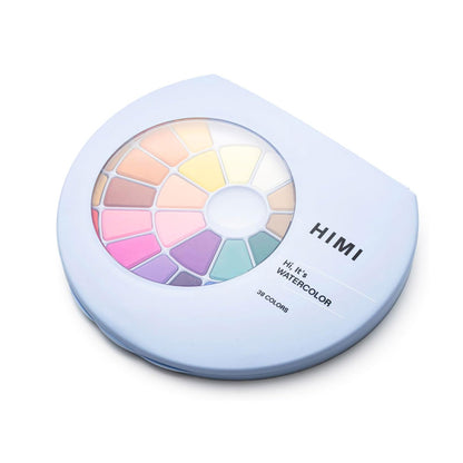 HIMI : Solid Watercolour : Set of 38 Pans : 1 Brush Included : Plastic Round Case : Blue