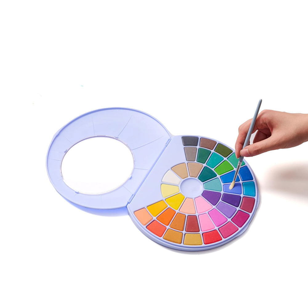HIMI : Solid Watercolour : Set of 38 Pans : 1 Brush Included : Plastic Round Case : Blue