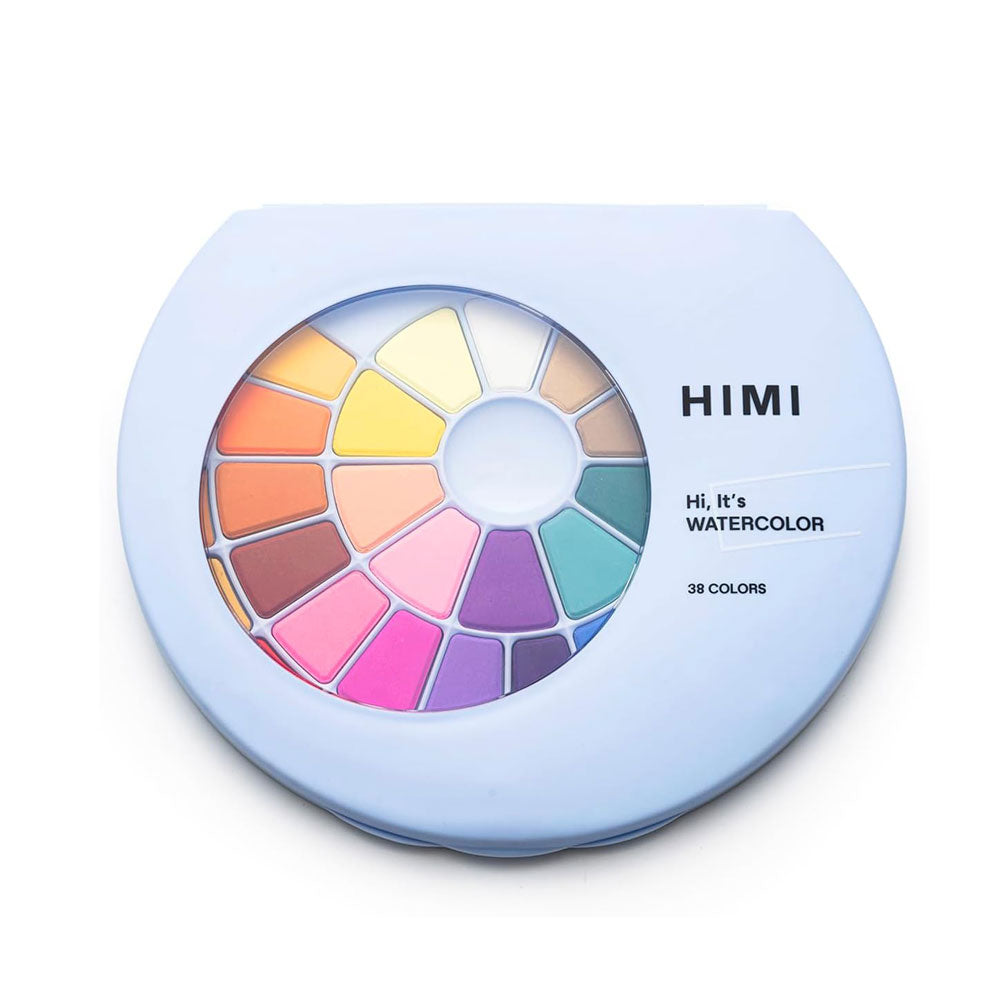 HIMI : Solid Watercolour : Set of 38 Pans : 1 Brush Included : Plastic Round Case : Blue