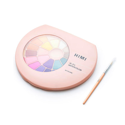 HIMI : Solid Watercolour : Set of 38 Pans : 1 Brush Included : Plastic Round Case : Pink