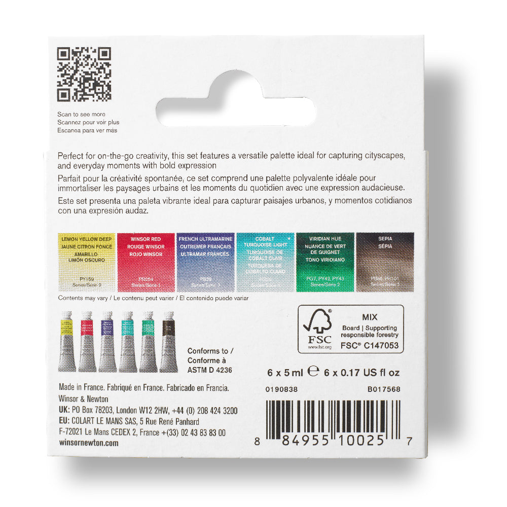 Winsor & Newton : Professional Watercolour : 5ml : Urban Sketching : Set of 6