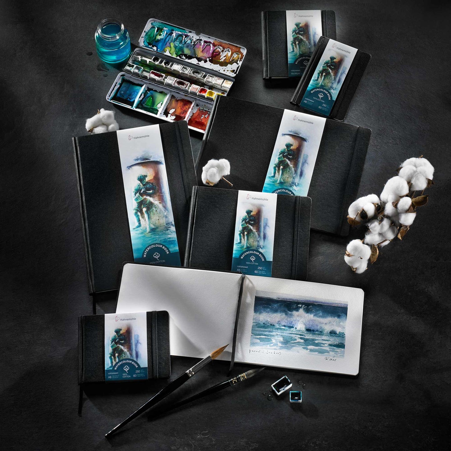 Hahnemühle Watercolour Book - 100% Cotton - Mood Photo Showcasing Range of Sizes