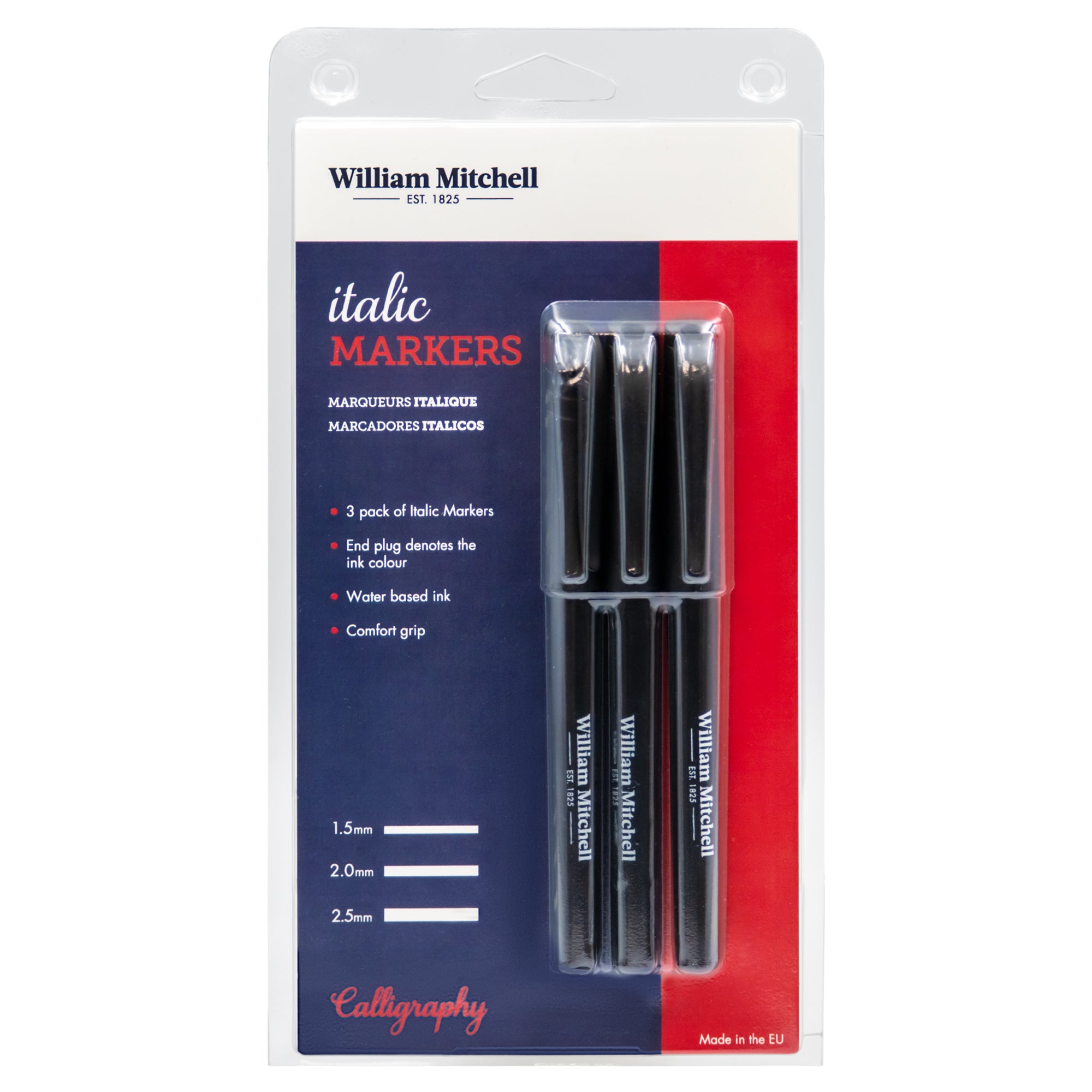 William Mitchell Black Italic Markers - Pack of 3