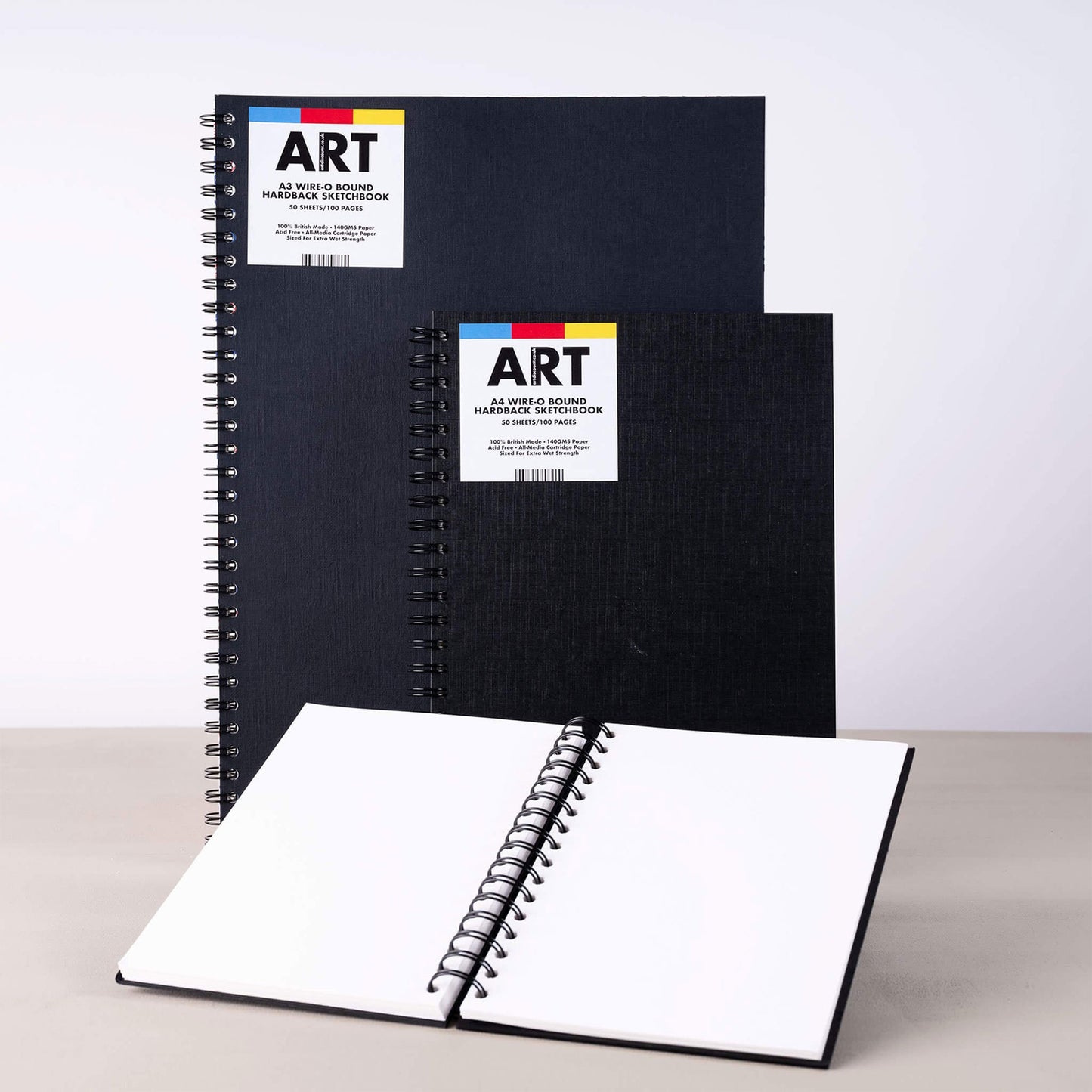 ARTdiscount Wire-o Bound Hardback Sketchbook in sizes A3, A4, and with A5 open