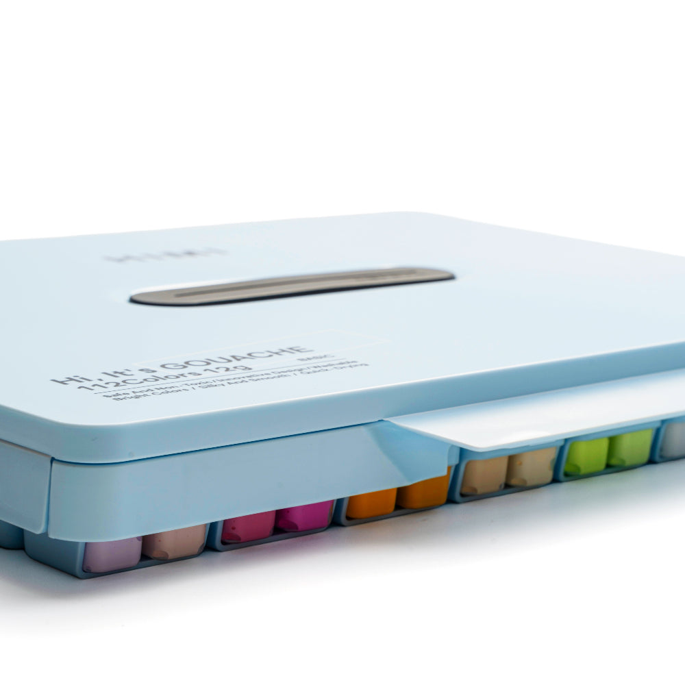 HIMI : Jelly Cup Gouache : 12ml Twin Cups : Set of 112 Colours : Plastic Case : Ice Blue