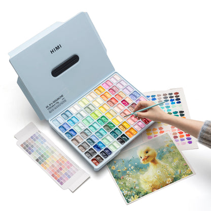 HIMI : Jelly Cup Gouache : 12ml Twin Cups : Set of 112 Colours : Plastic Case : Ice Blue