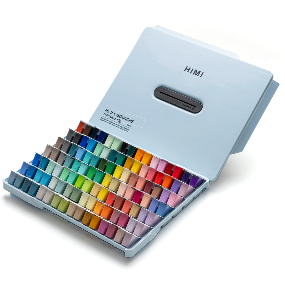 HIMI : Jelly Cup Gouache : 12ml Twin Cups : Set of 112 Colours : Plastic Case : Ice Blue