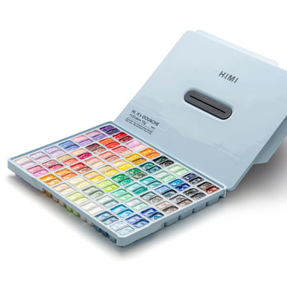 HIMI : Jelly Cup Gouache : 12ml Twin Cups : Set of 112 Colours : Plastic Case : Ice Blue