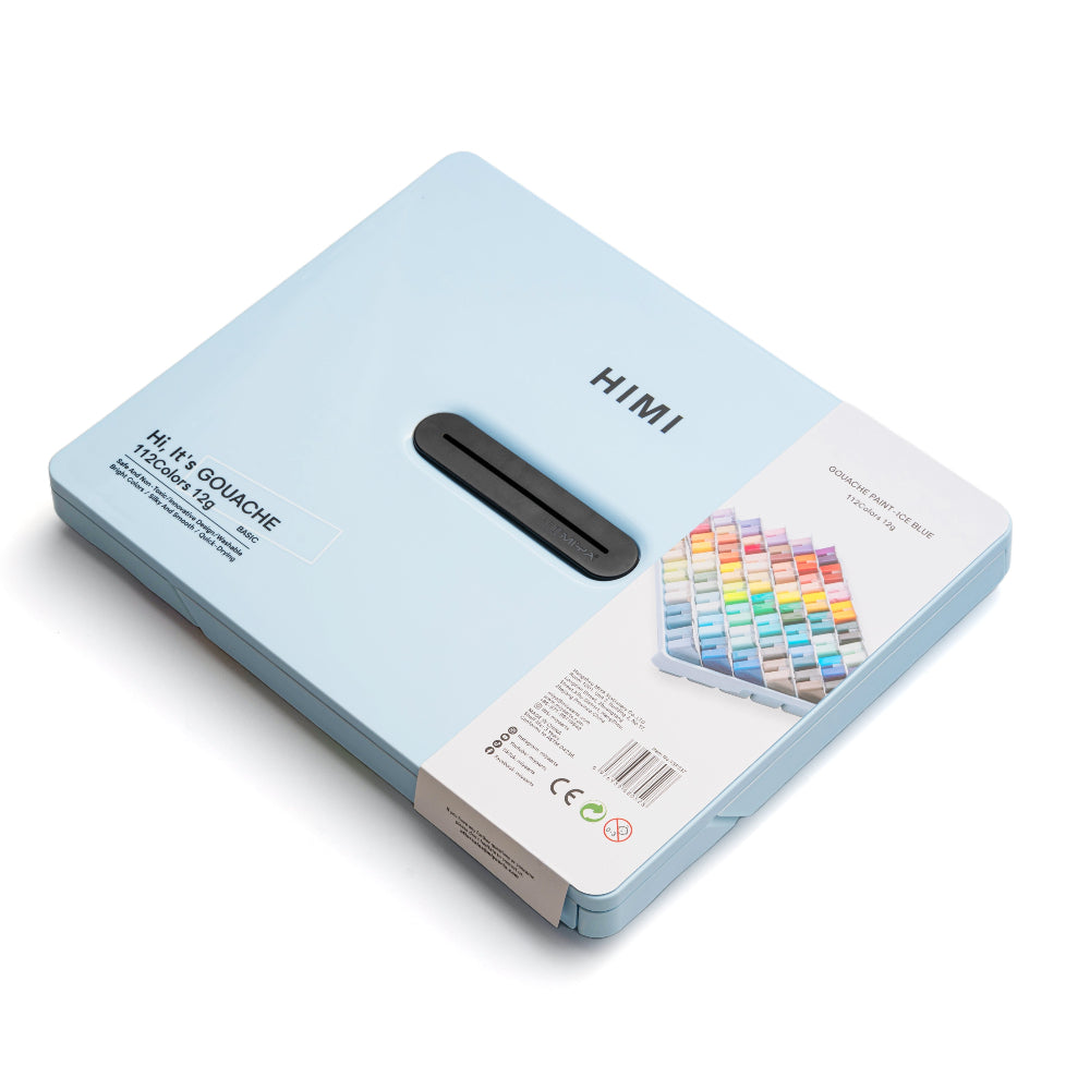 HIMI : Jelly Cup Gouache : 12ml Twin Cups : Set of 112 Colours : Plastic Case : Ice Blue