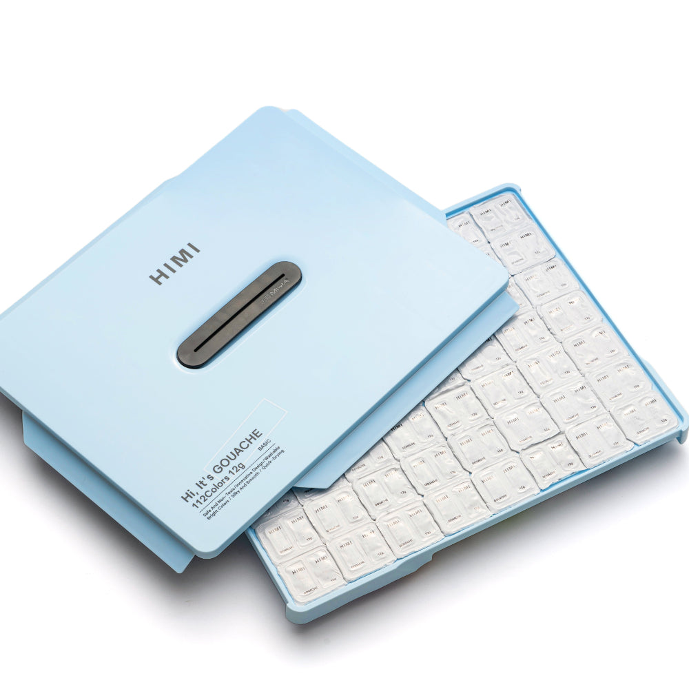 HIMI : Jelly Cup Gouache : 12ml Twin Cups : Set of 112 Colours : Plastic Case : Ice Blue