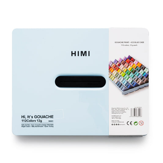 HIMI : Jelly Cup Gouache : 12ml Twin Cups : Set of 112 Colours : Plastic Case : Ice Blue