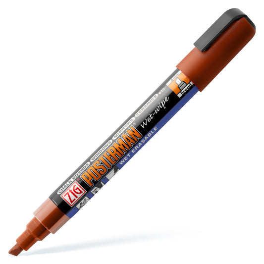 Kuretake ZIG Posterman Wet-Wipe Marker - 6mm Chisel Tip - Brown