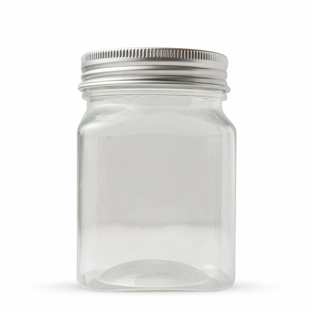 Studio Essentials : Empty Aluminium Screw Top Square Plastic Jar : 220ml