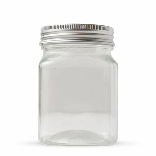 Studio Essentials : Empty Aluminium Screw Top Square Plastic Jar : 220ml
