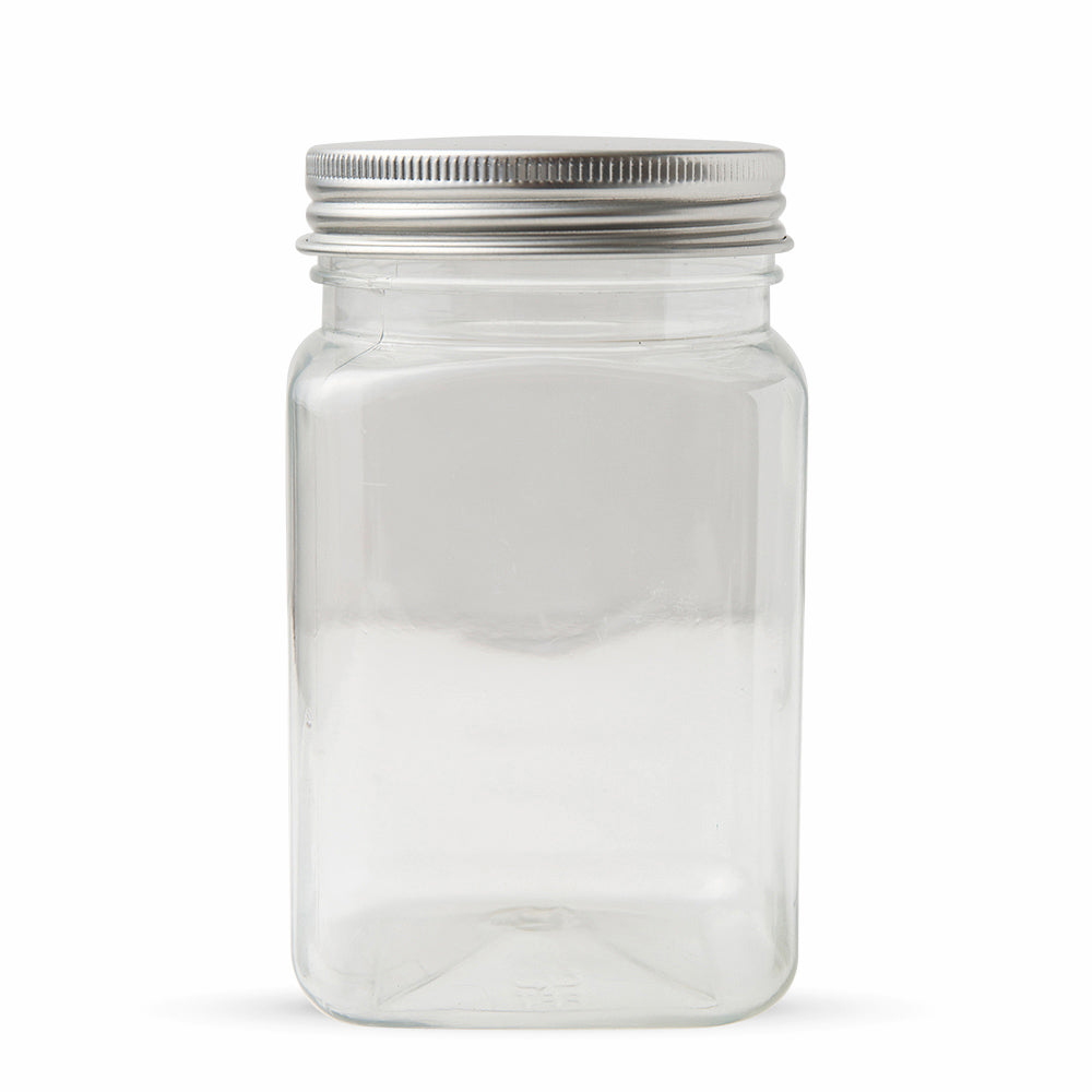 Studio Essentials : Empty Aluminium Screw Top Square Plastic Jar : 360ml