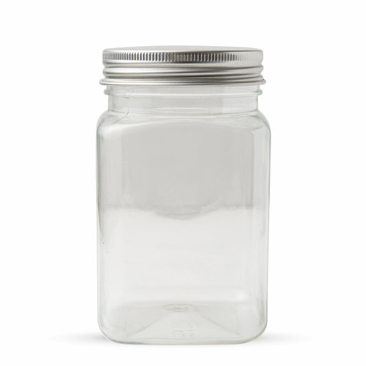Studio Essentials : Empty Aluminium Screw Top Square Plastic Jar : 360ml