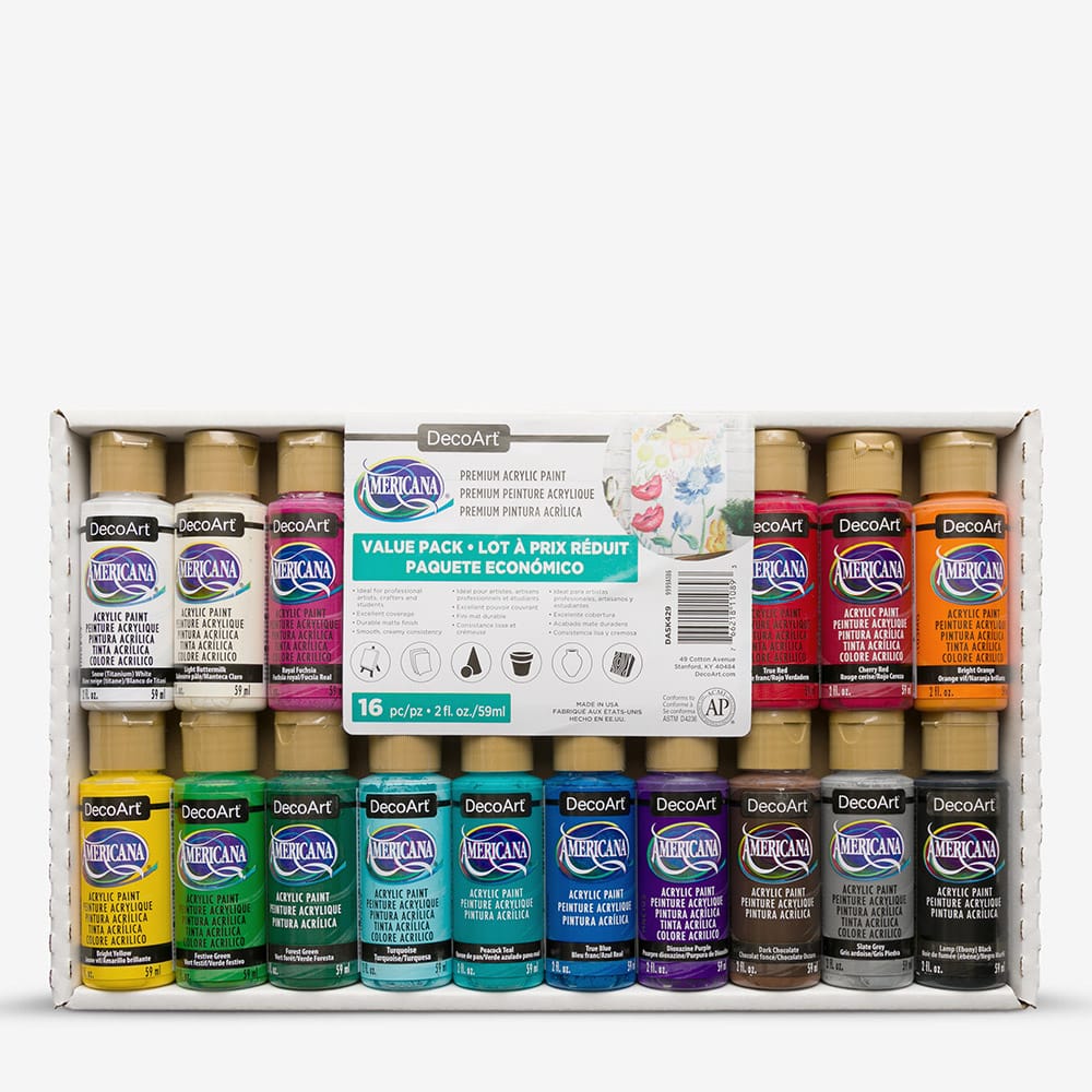 Deco Art : Americana : Acrylic Paint : 59ml : Assorted Colours : Set of 16