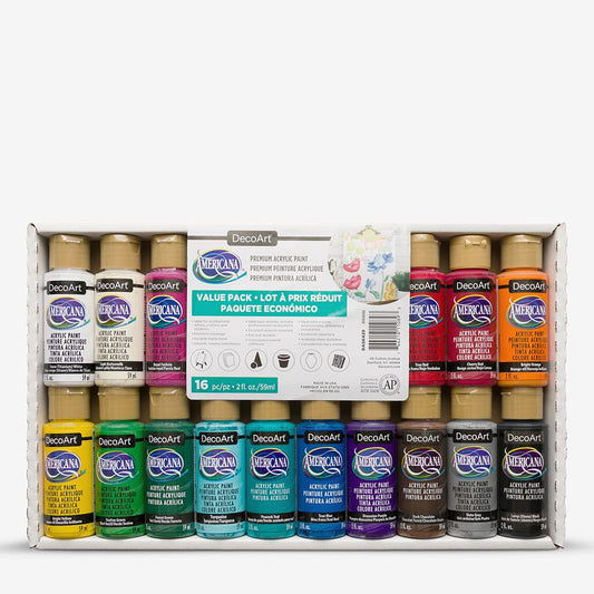Deco Art : Americana : Acrylic Paint : 59ml : Assorted Colours : Set of 16