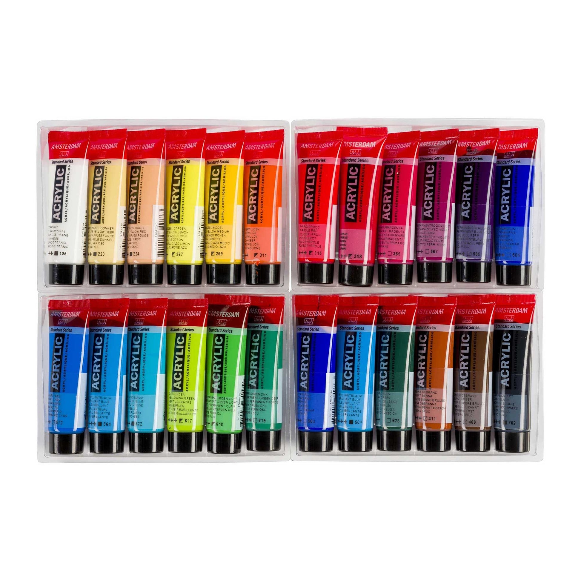 Image depicting an open box of Amsterdam Acrylic Paint General Selection
