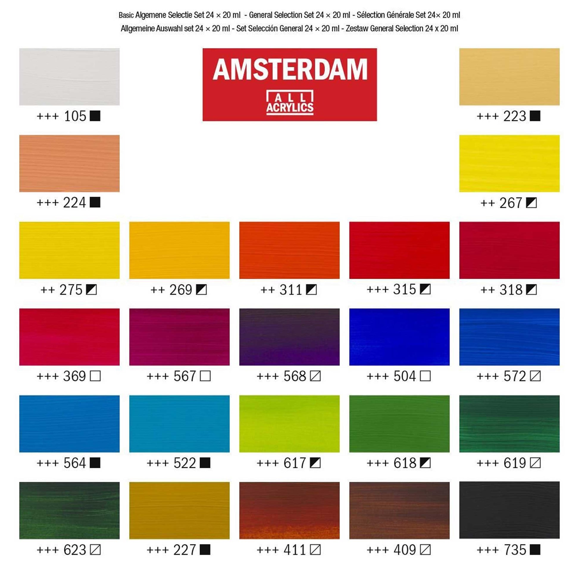 Amsterdam Acrylic Paint General Selection Colour Swatches
