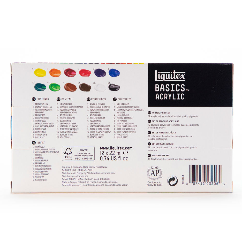 Liquitex : Basics : Acrylic Paint : 22ml : V2 : Set of 12