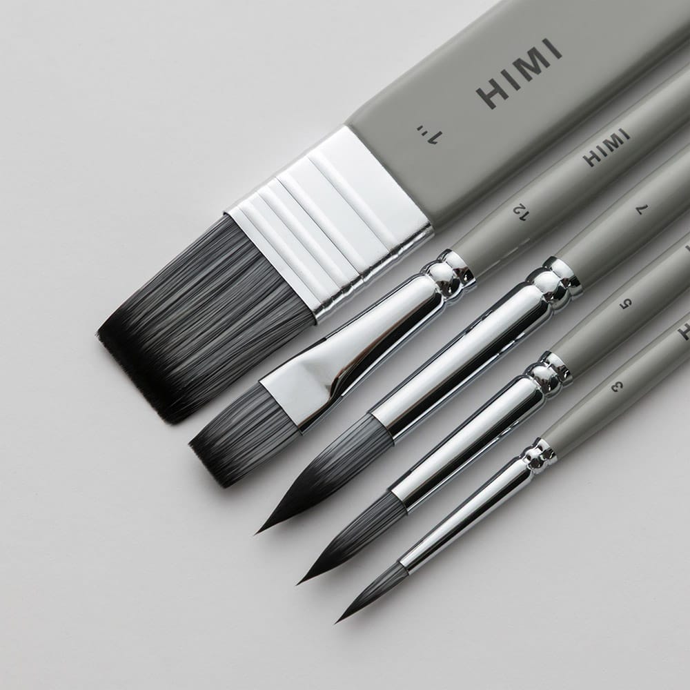 HIMI : Gouache & Watercolour Brush Set : Synthetic : Set of 5 : Grey