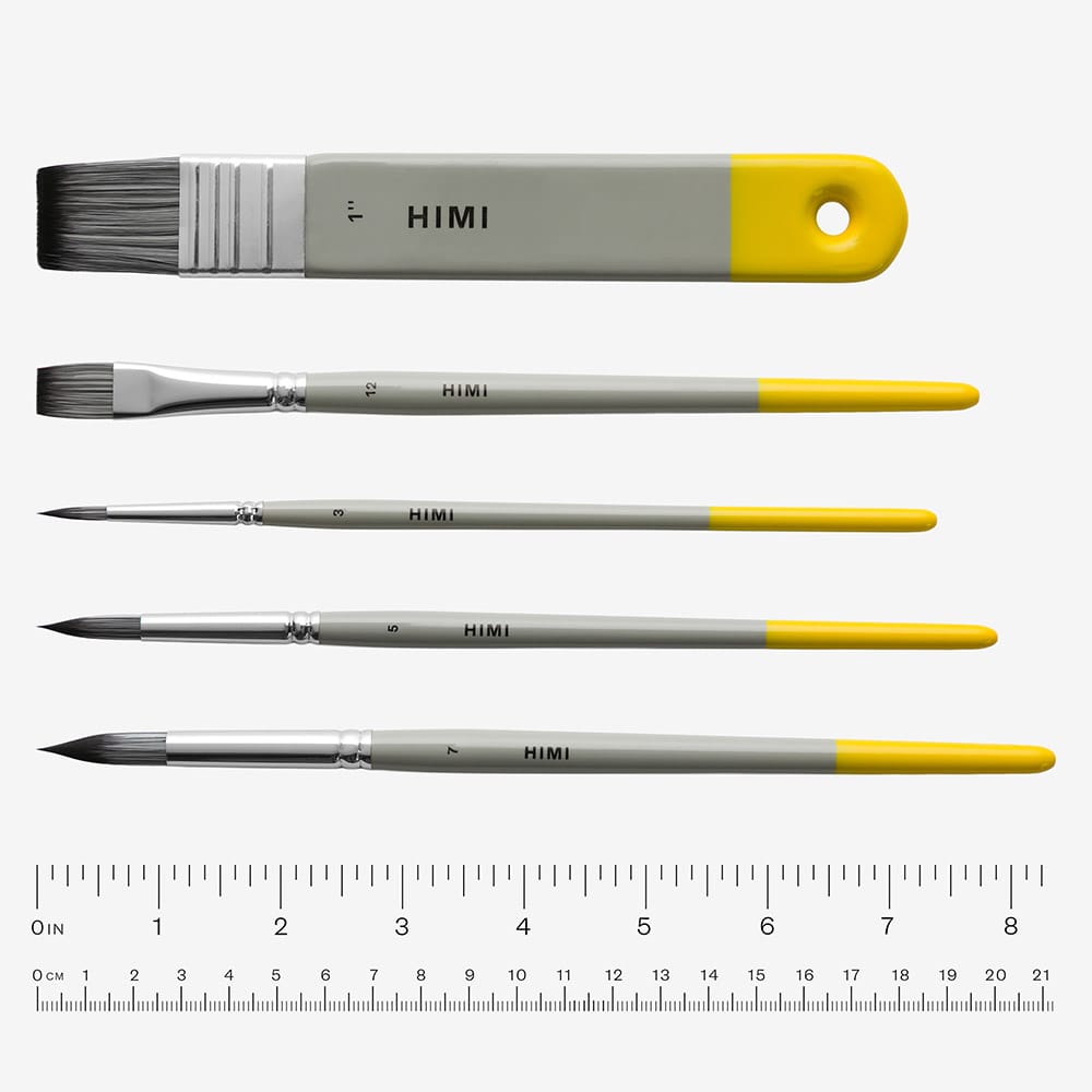 HIMI : Gouache & Watercolour Brush Set : Synthetic : Set of 5 : Grey