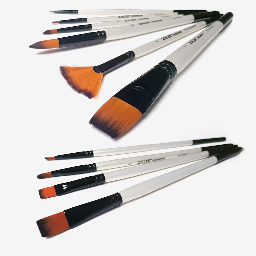 Zieler : Premium Artists' Brushes : Mixed Media with Nylon Brush Case : Set of 10