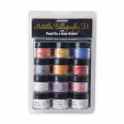 Jacquard : Pearl Ex : Powdered Pigment : .11oz : 3g : Calligraphy Set : 9 colours & 3 Gum Arabic