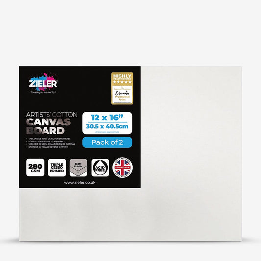 Zieler : Stretched White Canvas Boards : 12x16in (Apx. 30x40cm) : Pack of 2