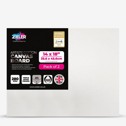 Zieler : Stretched White Canvas Boards : 14x18in (Apx. 35.5x45.5cm) : Pack of 2
