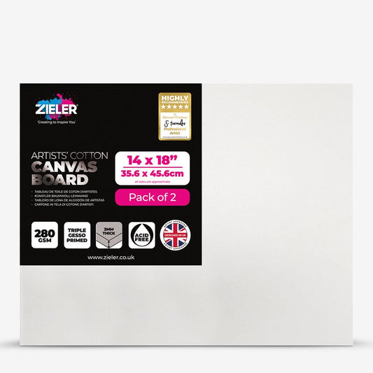 Zieler : Stretched White Canvas Boards : 14x18in (Apx. 35.5x45.5cm) : Pack of 2