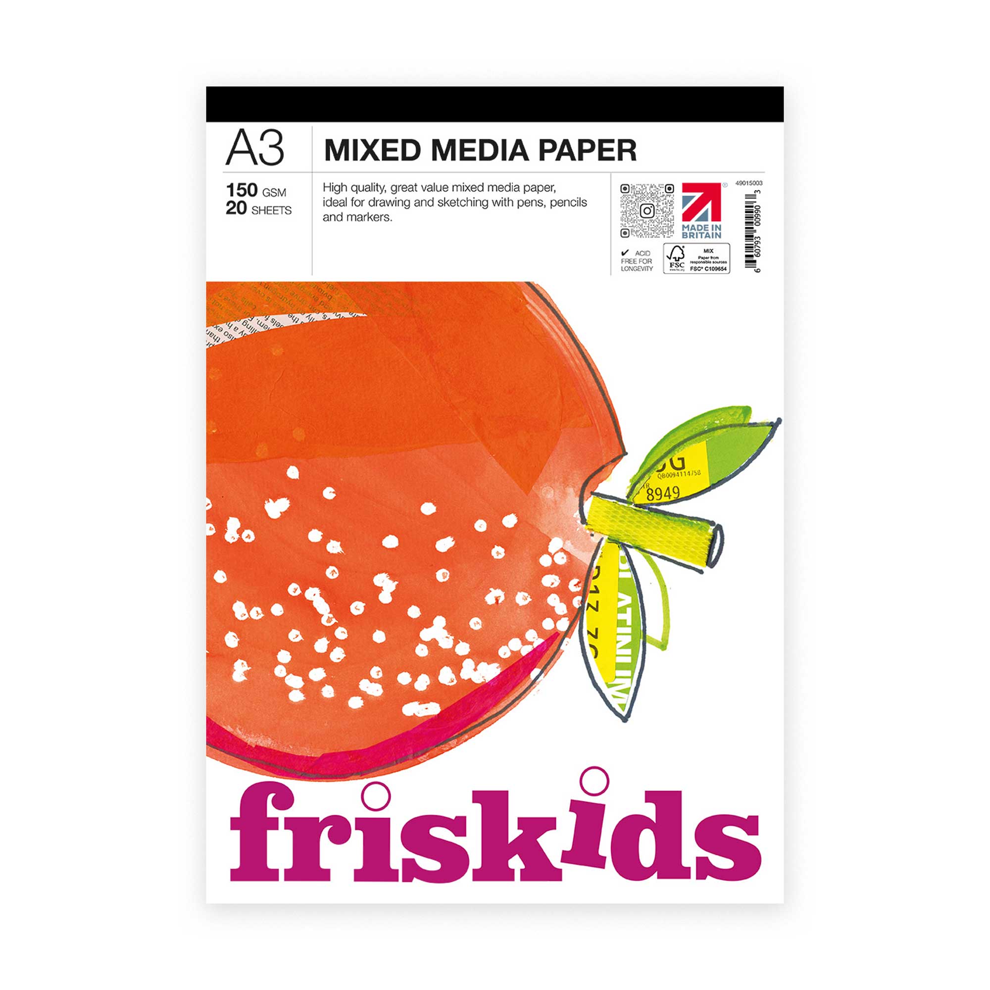 FRISK Mixed Media Paper A3 150gsm 20 sheets for versatile art and craft projects