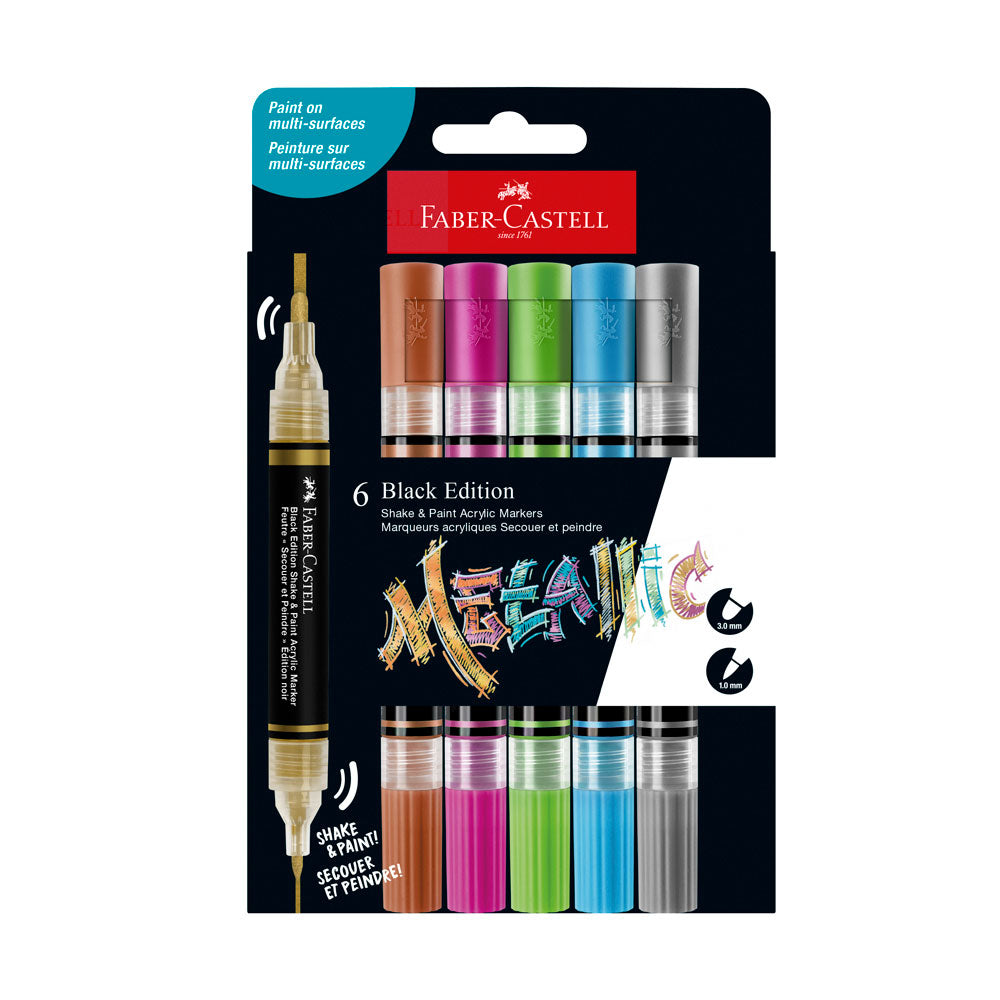 Faber-Castell : Black Edition : Shake & Paint Acrylic Dual Markers : Metallic : Set of 6