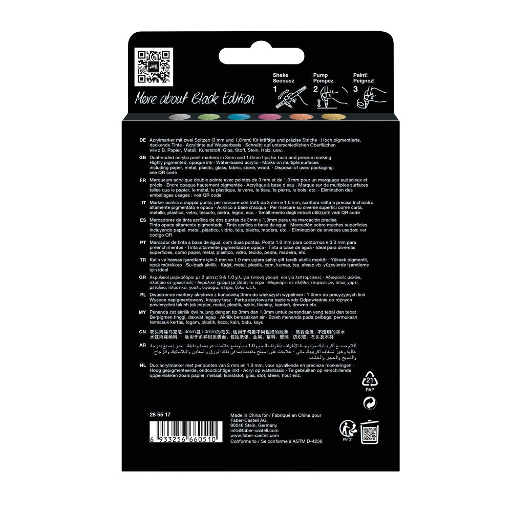 Faber-Castell : Black Edition : Shake & Paint Acrylic Dual Markers : Metallic : Set of 6