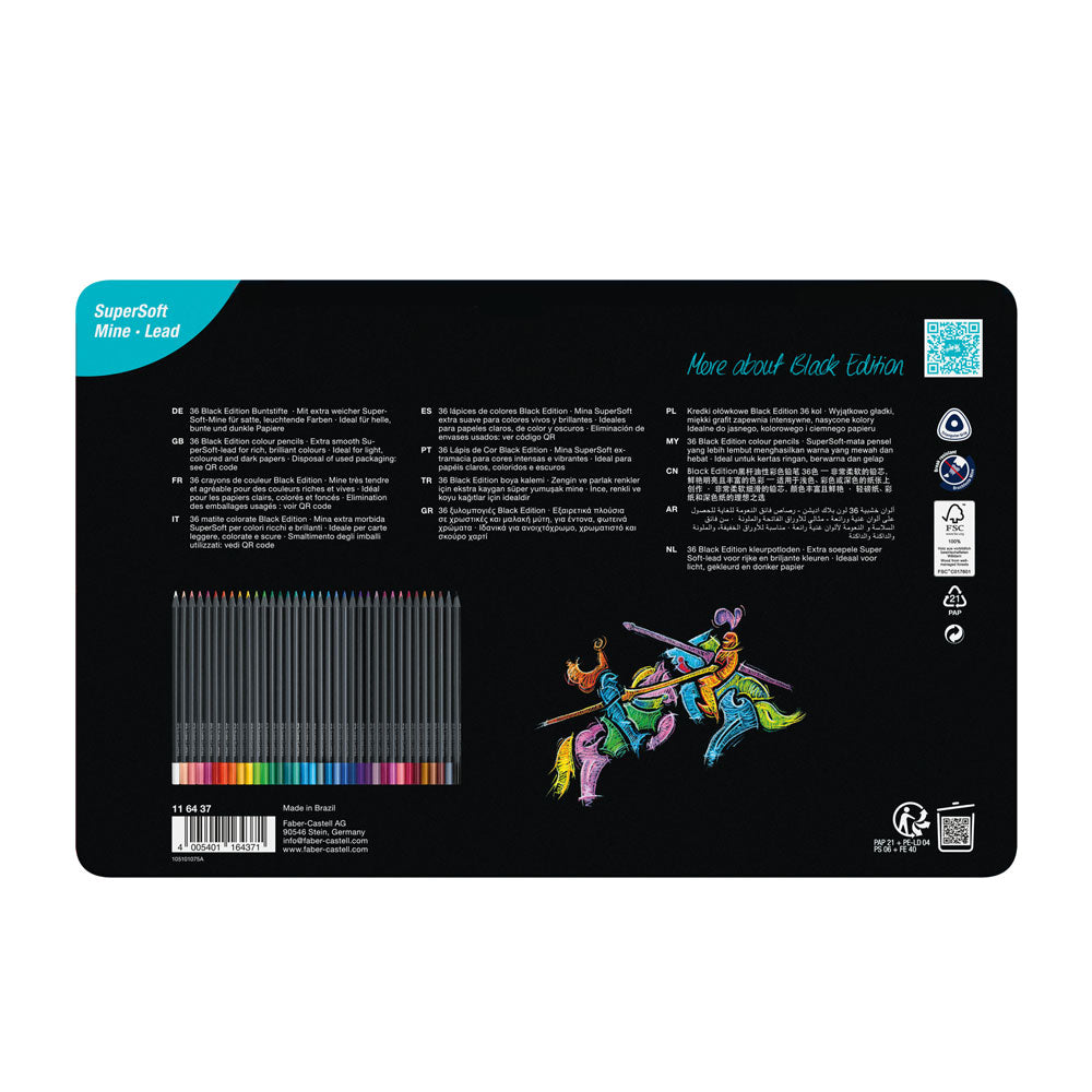 Faber-Castell : Black Edition : Coloured Pencils : Metal Tin Set of 36
