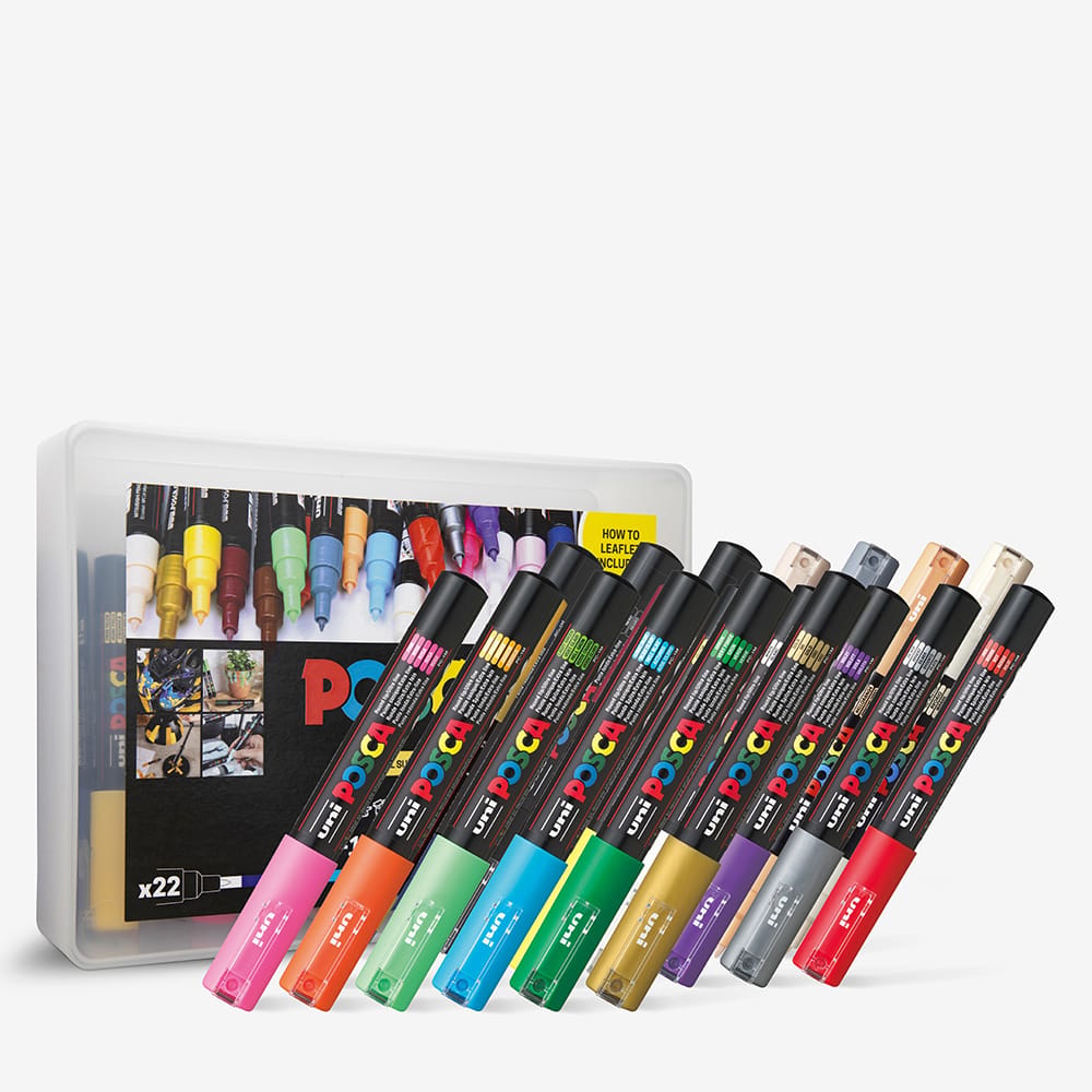 Uni : Posca Marker : PC-1M : Extra-Fine Pin Tip : 0.7mm : Assorted Colours Set of 22