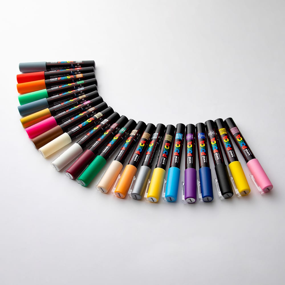 Uni : Posca Marker : PC-1M : Extra-Fine Pin Tip : 0.7mm : Assorted Colours Set of 22