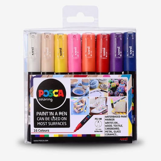 Uni : Posca Marker : PC-1M : Extra-Fine Bullet Tip : 0.7mm : Assorted Colours Set of 16
