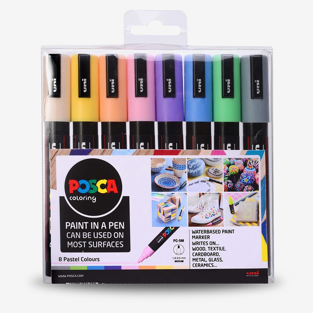 Uni : Posca Marker : PC-5M : Medium Bullet Tip : 1.8 - 2.5mm : Pastel Set of 8