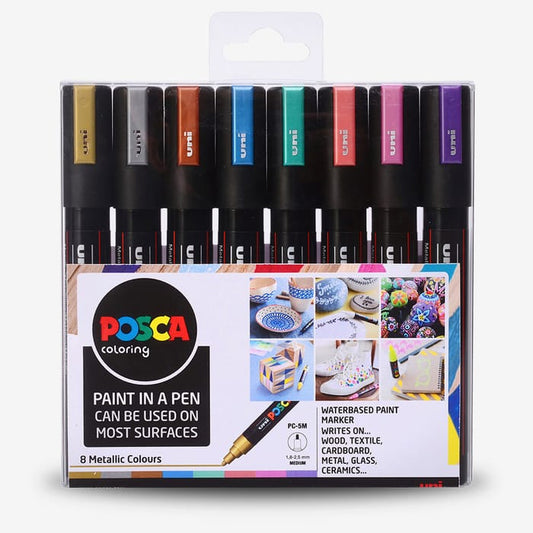 Uni : Posca Marker : PC-5M : Medium Bullet Tip : 1.8 - 2.5mm : Metallic Set of 8