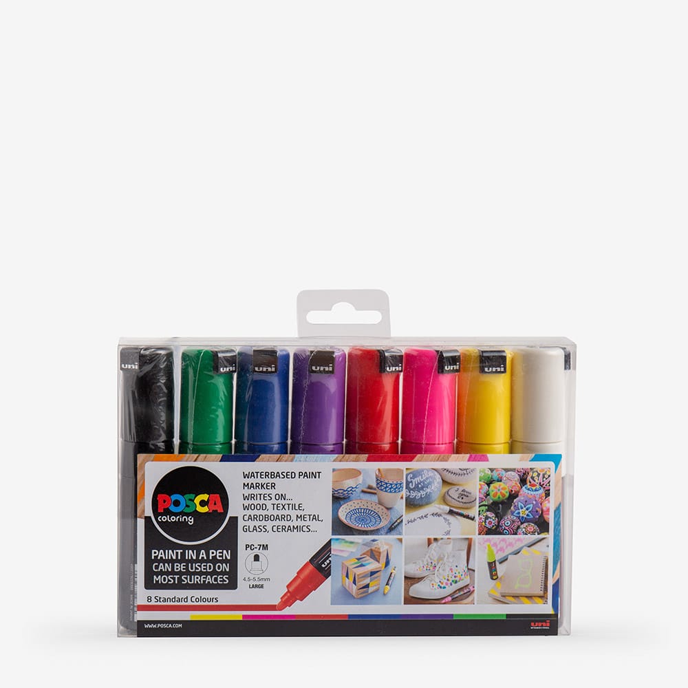 Uni : Posca Marker : PC-7M : Bullet Tip : 4.5 - 5.5mm : Starter Set of 8 Assorted Colours
