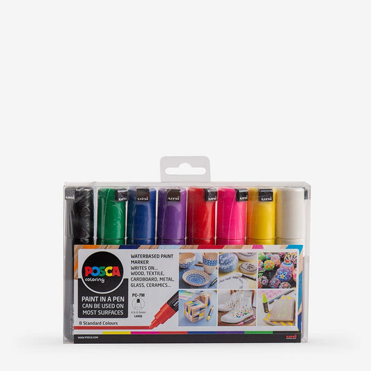 Uni : Posca Marker : PC-7M : Bullet Tip : 4.5 - 5.5mm : Starter Set of 8 Assorted Colours