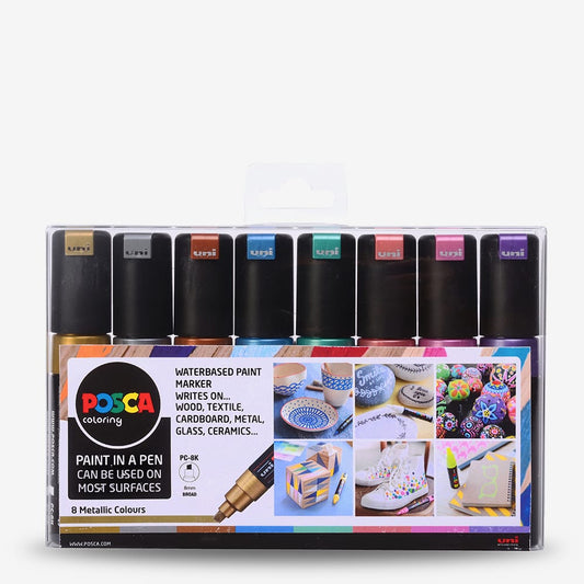 Uni : Posca Marker : PC-8K : Chisel Tip : 8mm : Metallic Set of 8