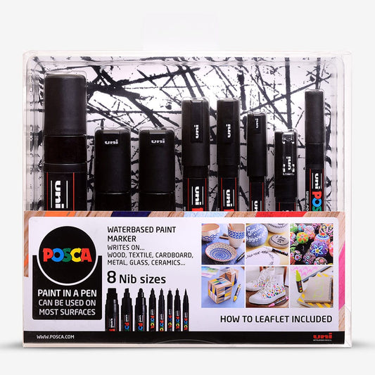 Uni : Posca : Marker : Assorted Nib Sizes : Blacks : Set of 8