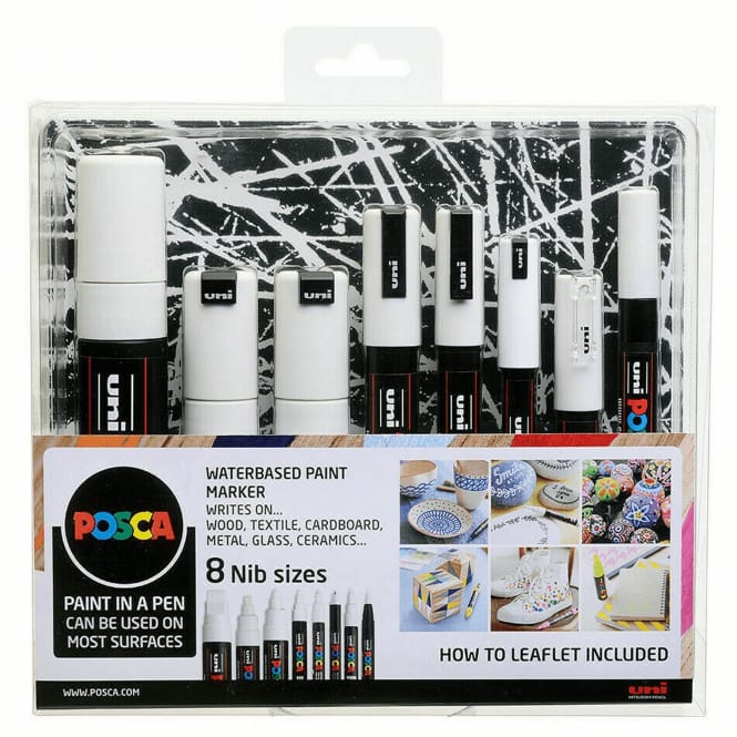 Uni : Posca : Marker : Assorted Nib Sizes : Whites : Set of 8