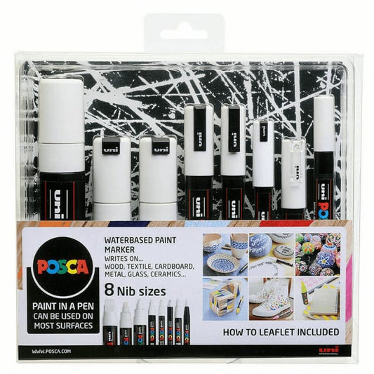 Uni : Posca : Marker : Assorted Nib Sizes : Whites : Set of 8