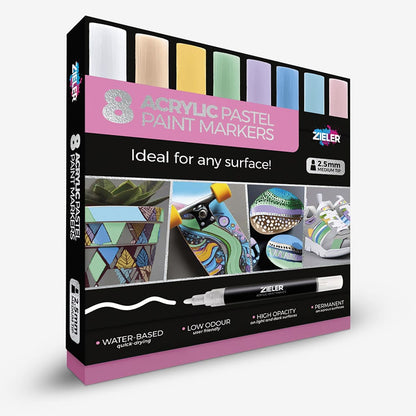Zieler : Acrylic Paint Markers : 2.5mm : Pastel : Set of 8
